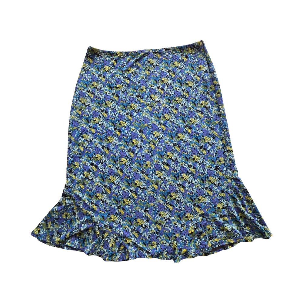 Vintage Y2K Choices Ruffle Hem Midi Fairy Skirt Blue Yellow Ditsy Floral LG